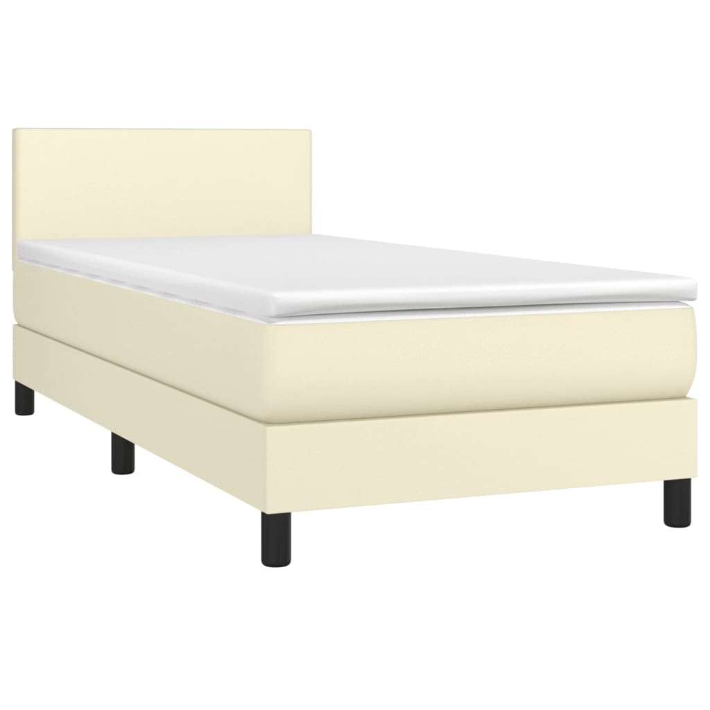 Krevet box spring s madracem LED krem 80x200 cm od umjetne kože