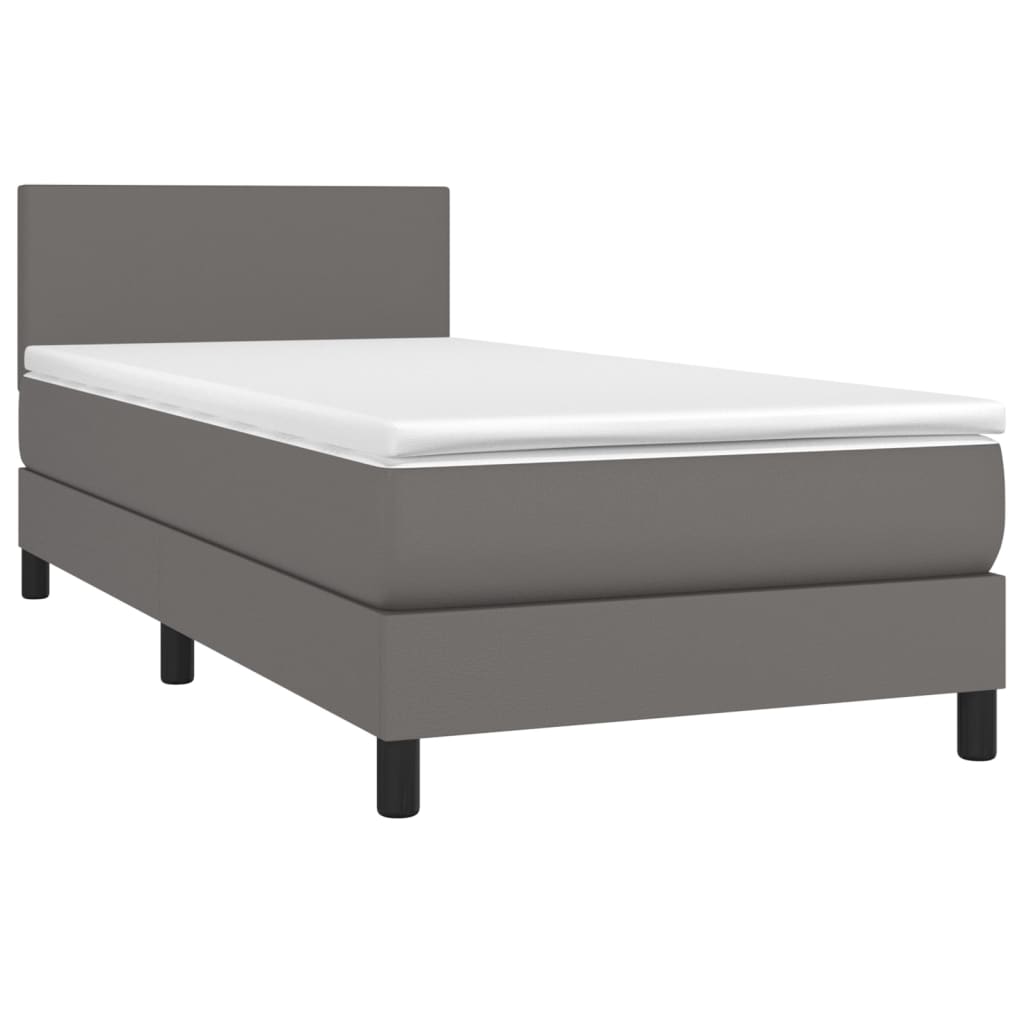 Krevet box spring s madracem LED sivi 80x200 cm od umjetne kože