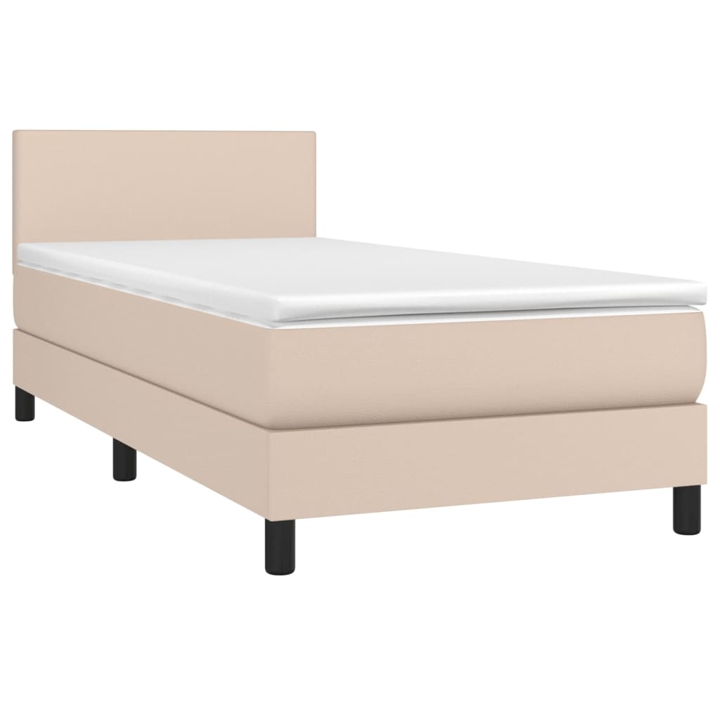 Krevet box spring i madrac LED cappuccino 80x200cm umjetna koža