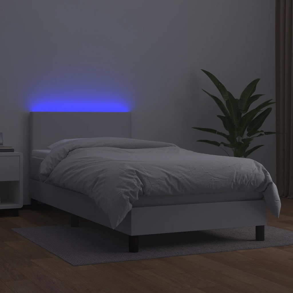 Krevet box spring s madracem LED bijeli 90x190 cm umjetna koža