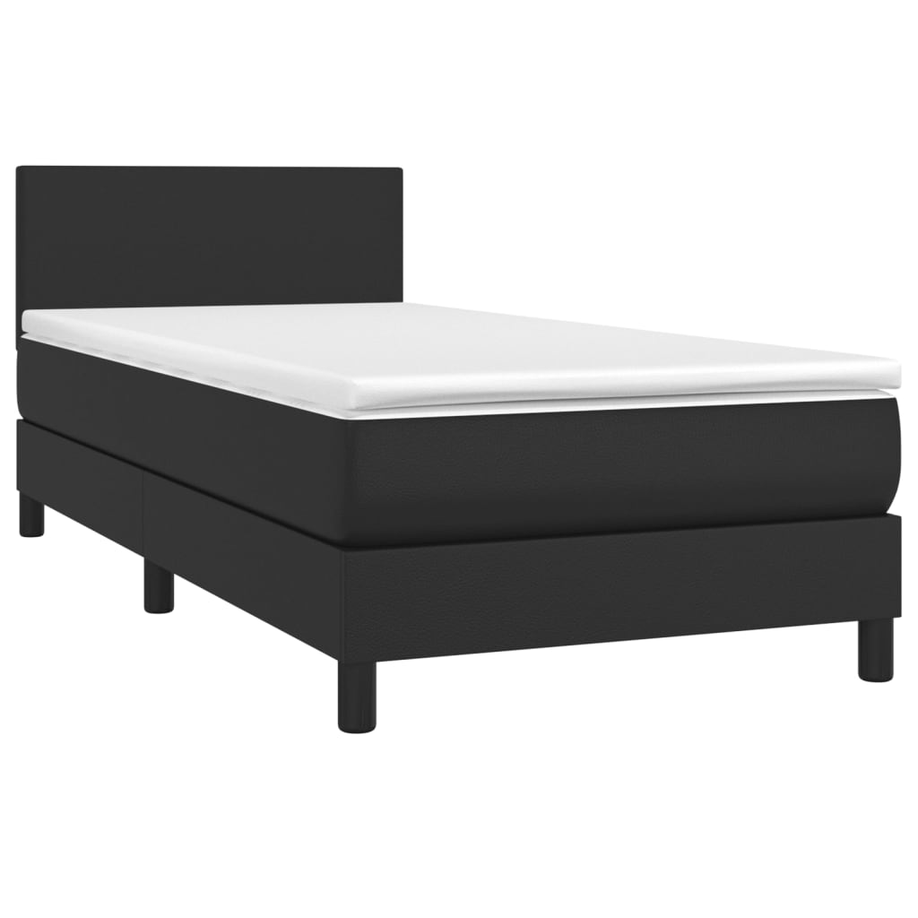 Krevet box spring s madracem LED crni 90x200 cm od umjetne kože