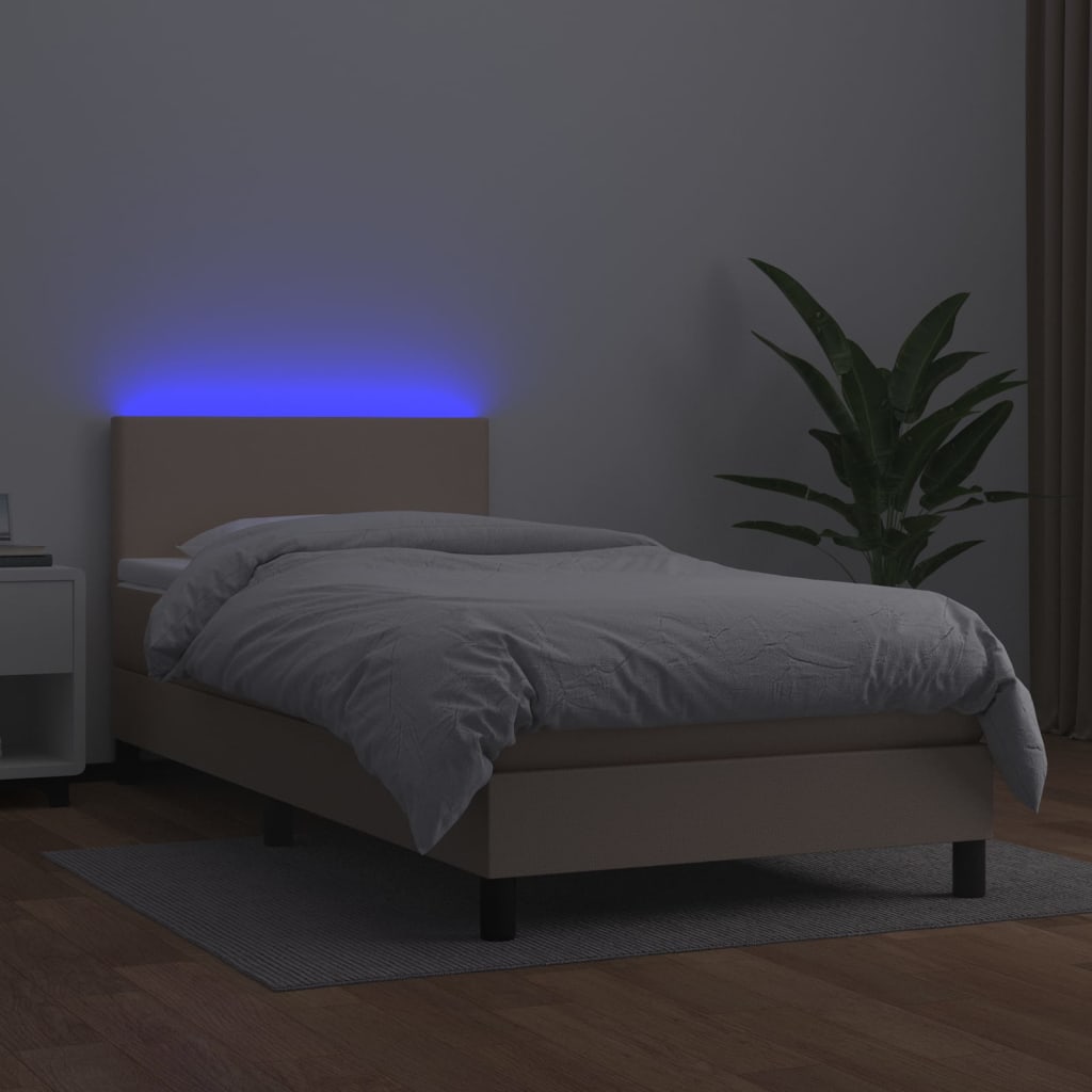 Krevet box spring madrac LED cappuccino 90x200cm umjetna koža