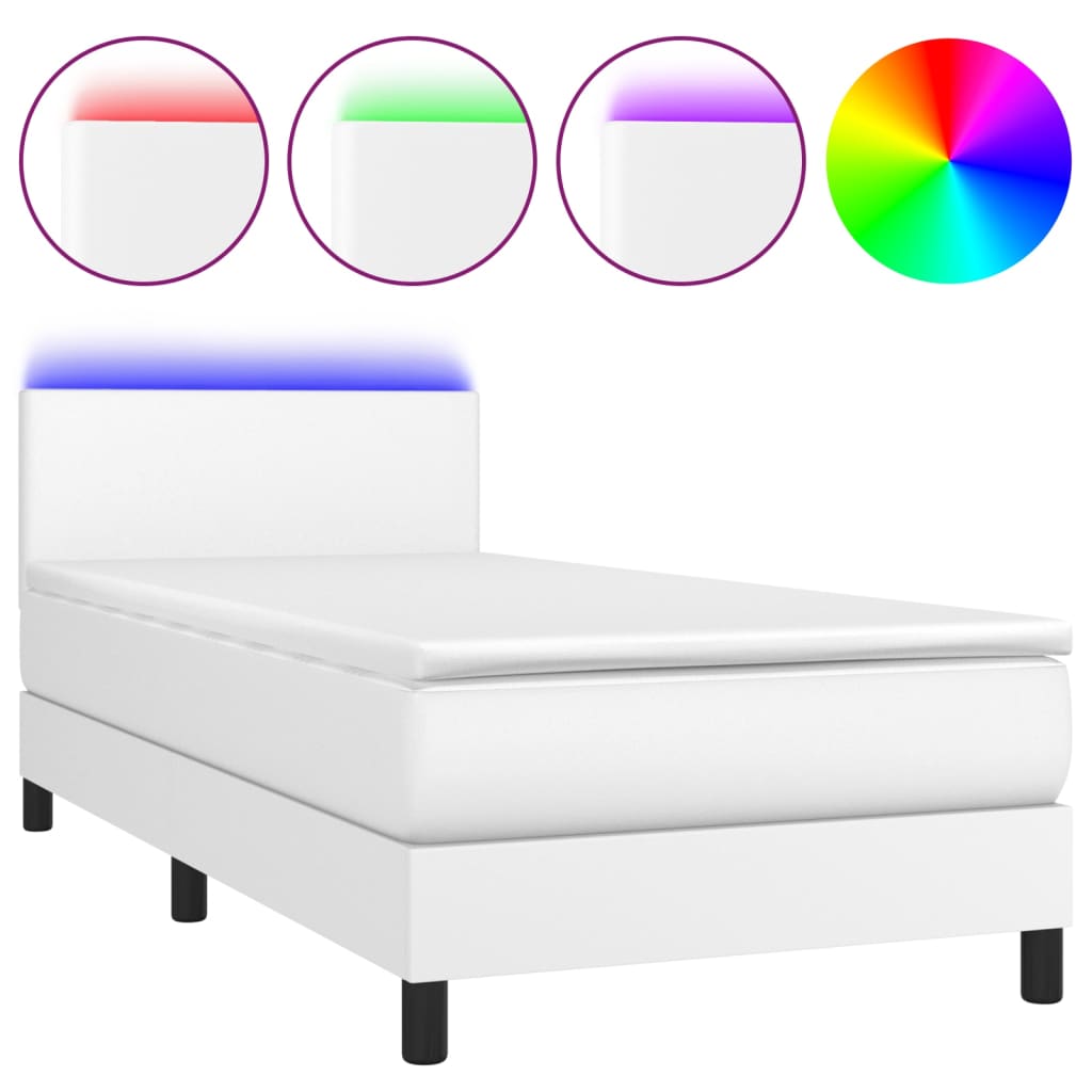Krevet box spring s madracem LED bijeli 100x200 cm umjetna koža