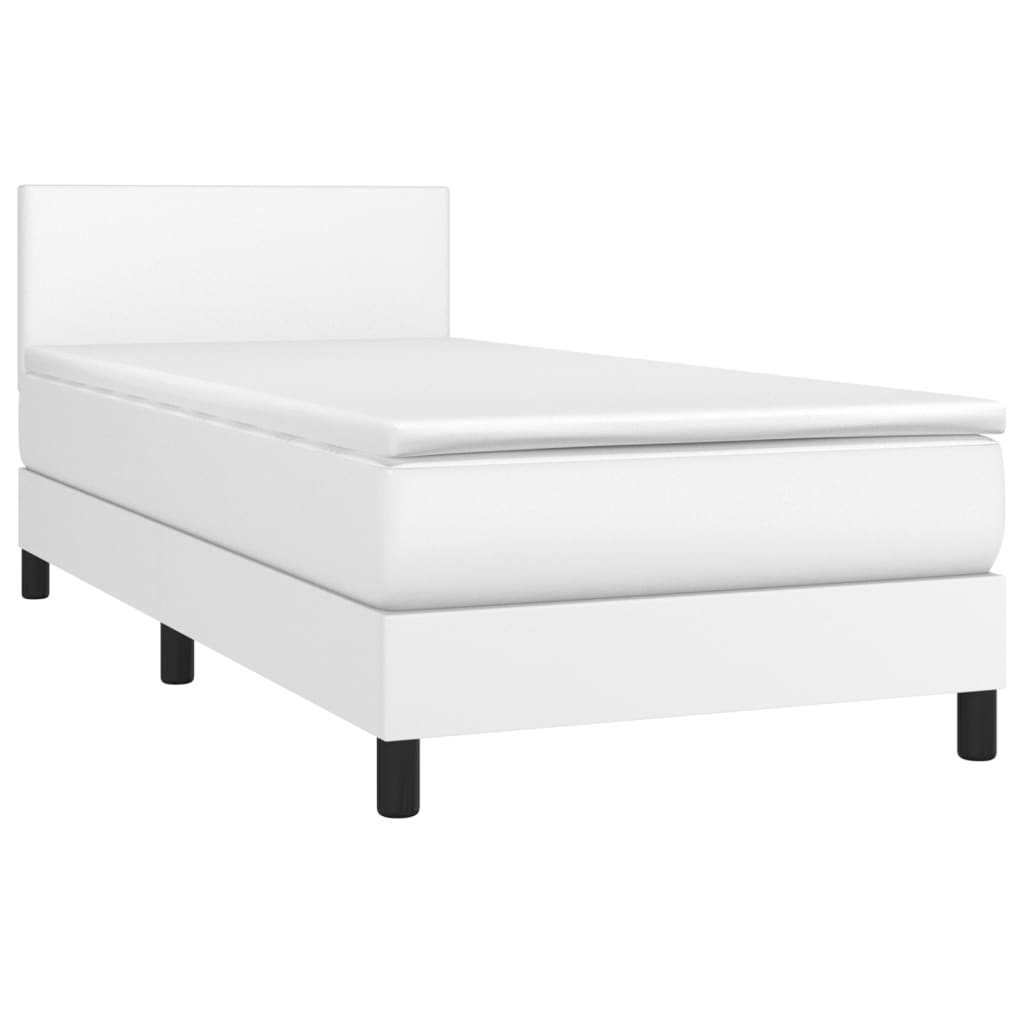 Krevet box spring s madracem LED bijeli 100x200 cm umjetna koža