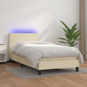 Krevet box spring s madracem LED krem 100x200cm od umjetne kože