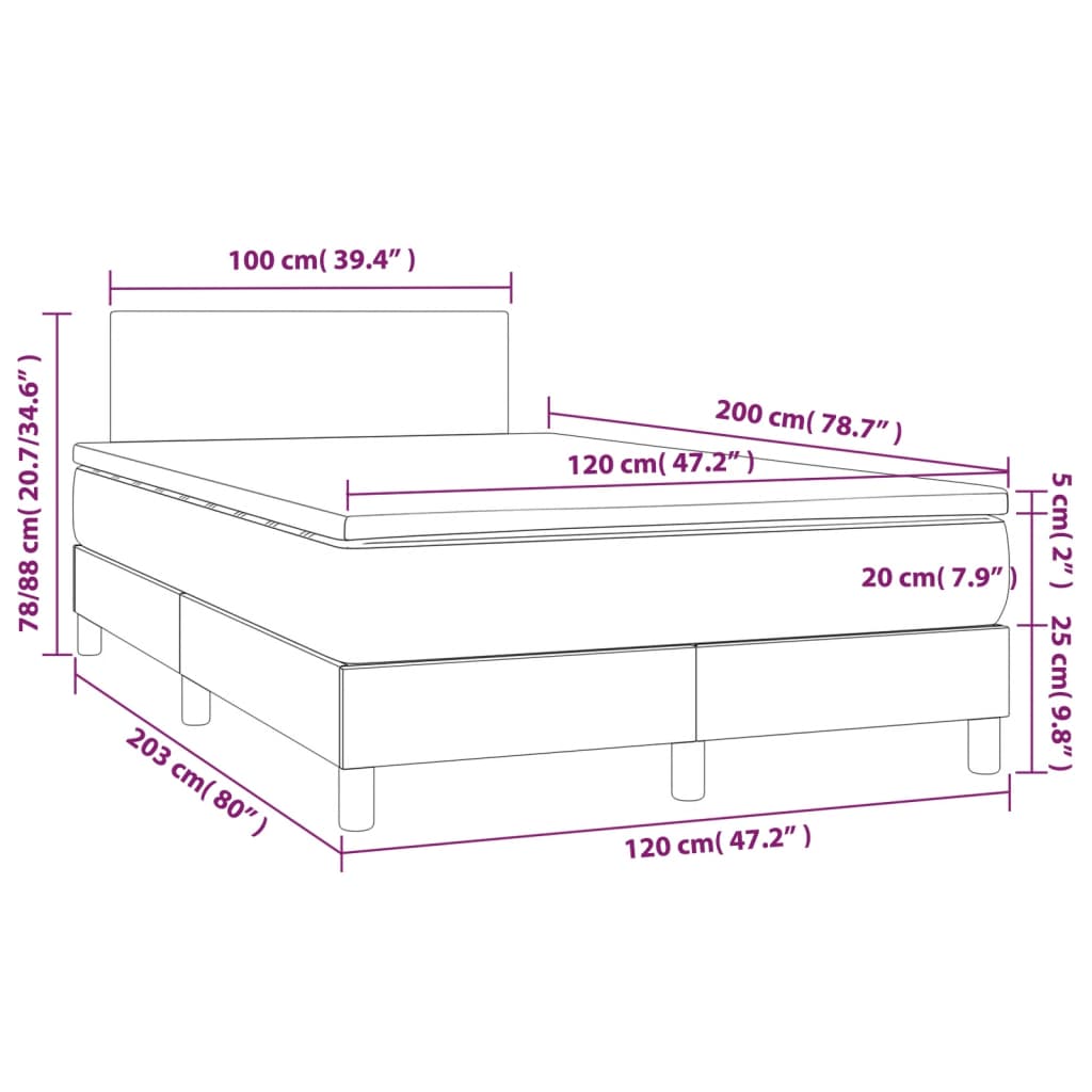 Krevet box spring s madracem LED crni 120x200cm od umjetne kože