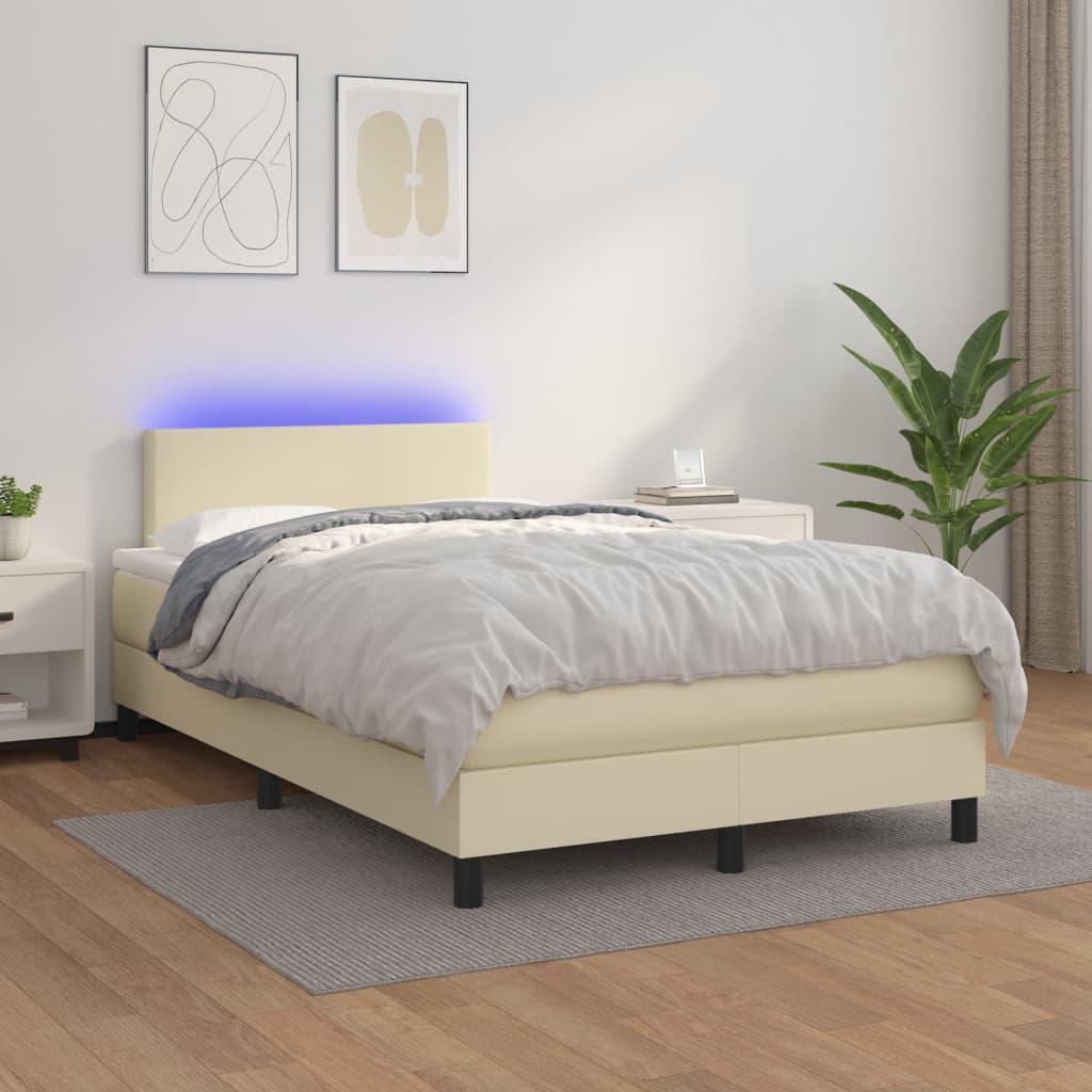 Krevet box spring s madracem LED krem 120x200cm od umjetne kože