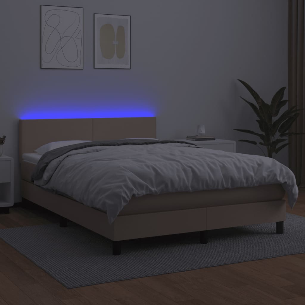 Krevet box spring madrac LED cappuccino 140x190cm umjetna koža