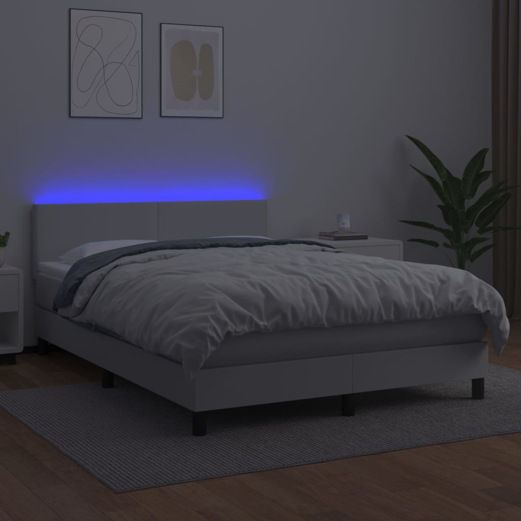Krevet box spring s madracem LED bijeli 140x200 cm umjetna koža