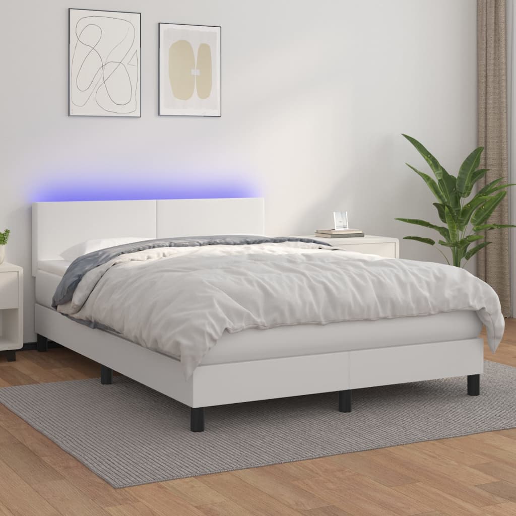 Krevet box spring s madracem LED bijeli 140x200 cm umjetna koža