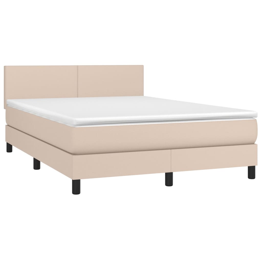 Krevet box spring madrac LED cappuccino 140x200cm umjetna koža