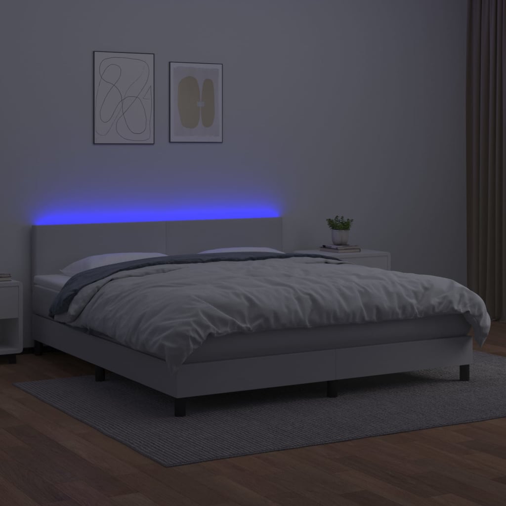 Krevet box spring s madracem LED bijeli 160x200 cm umjetna koža