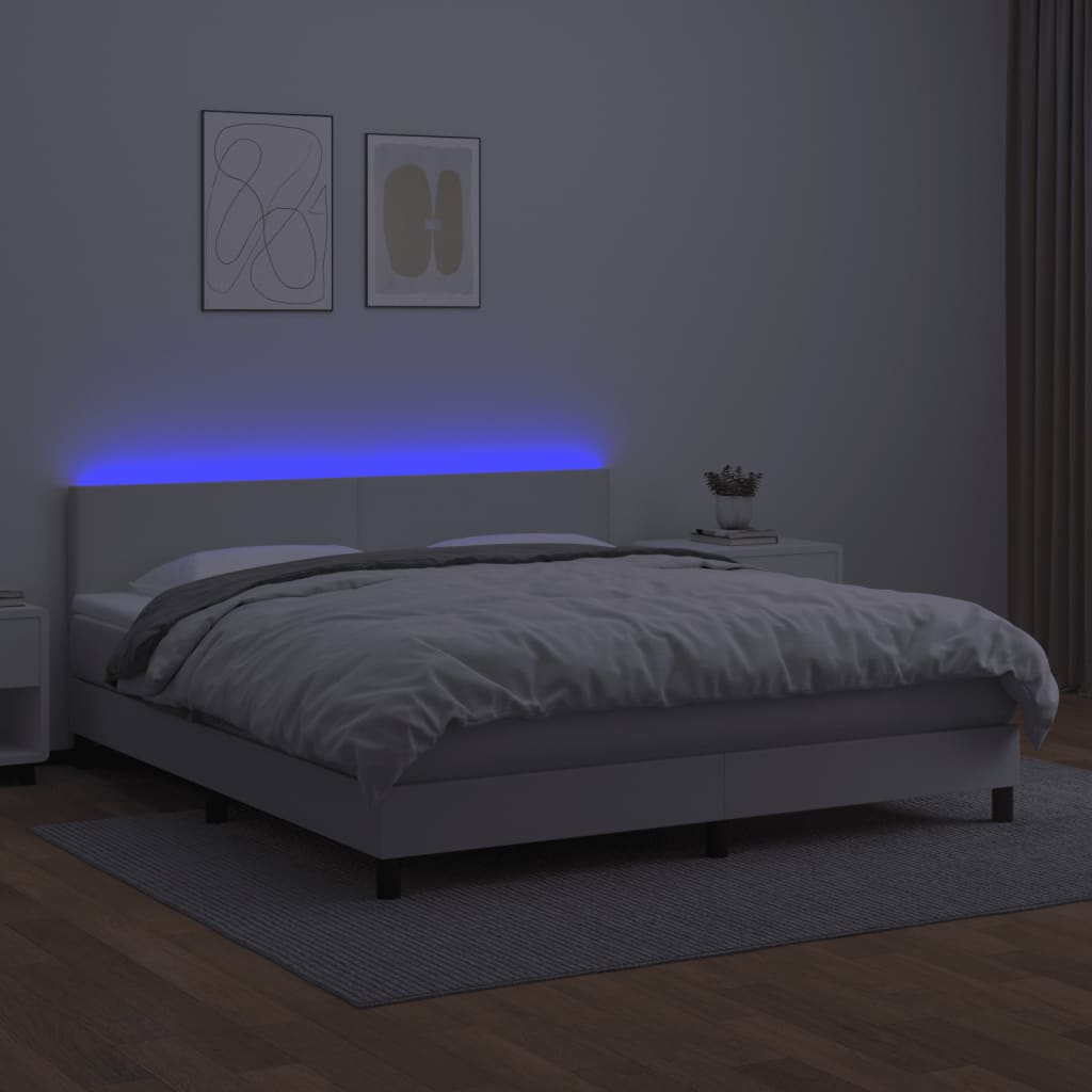 Krevet box spring s madracem LED bijeli 180x200 cm umjetna koža