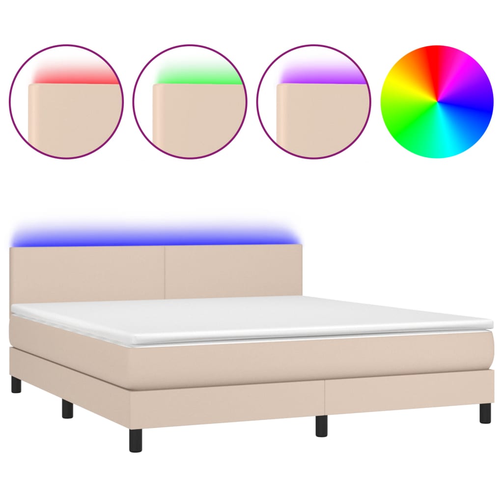 Krevet box spring madrac LED cappuccino 180x200cm umjetna koža