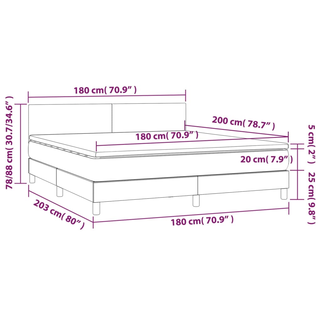 Krevet box spring madrac LED cappuccino 180x200cm umjetna koža