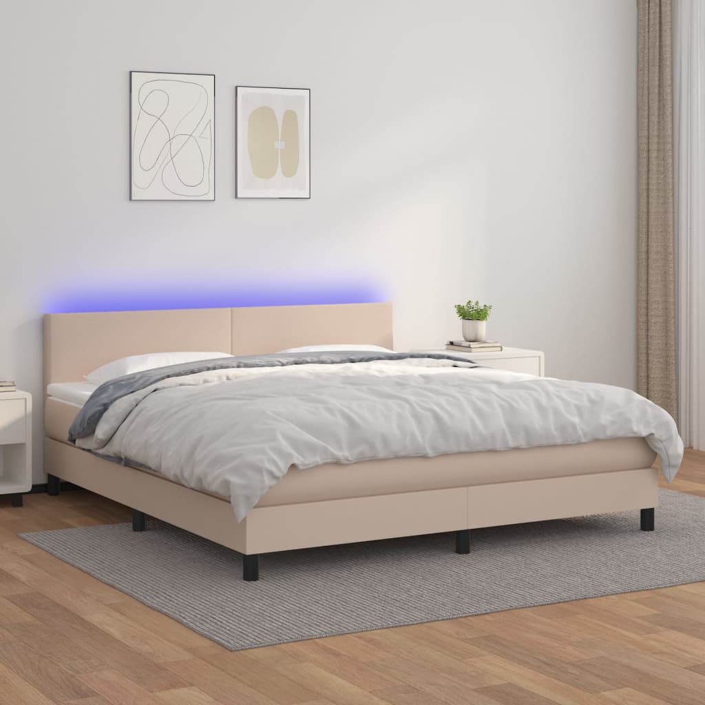 Krevet box spring madrac LED cappuccino 180x200cm umjetna koža