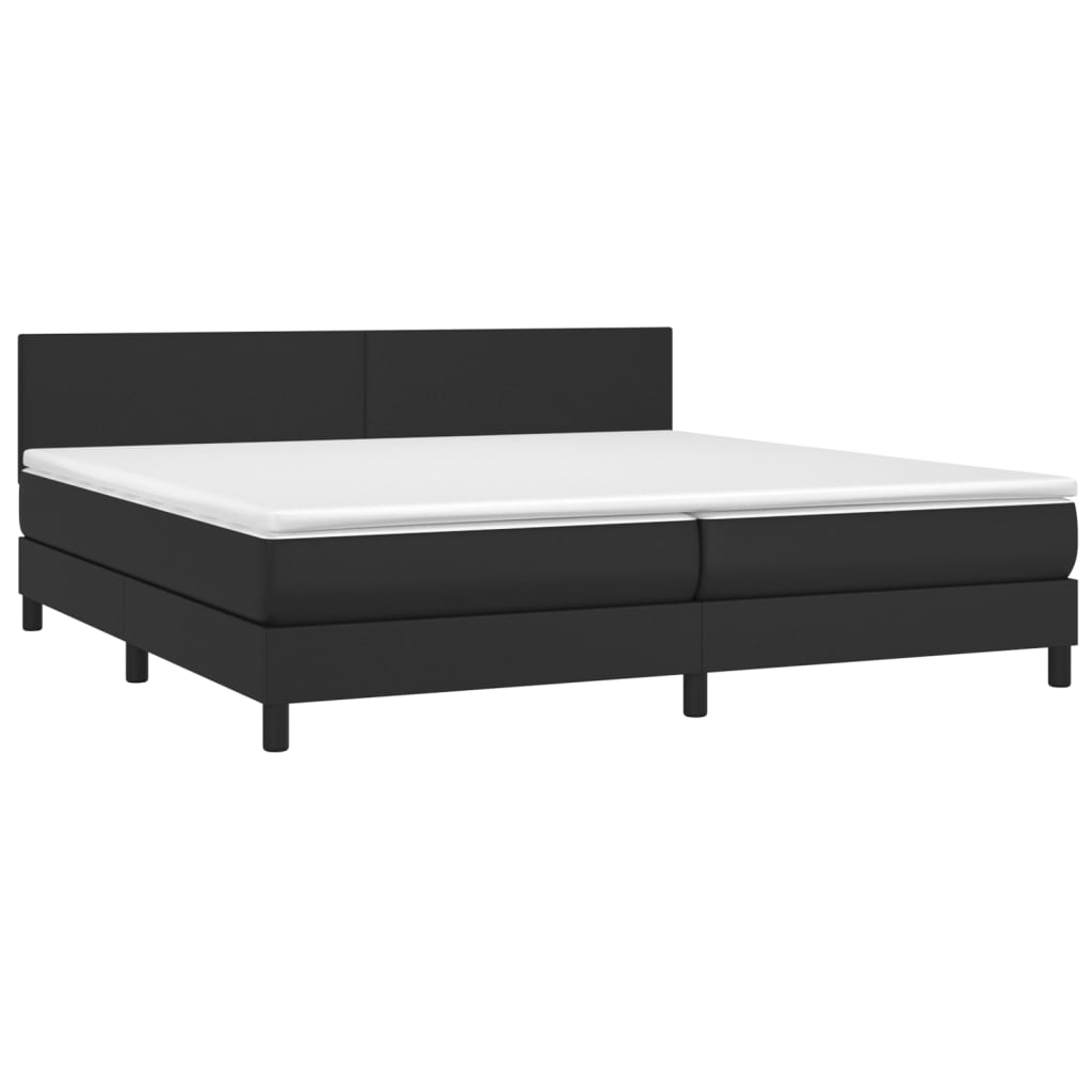 Krevet box spring s madracem LED crni 200x200cm od umjetne kože