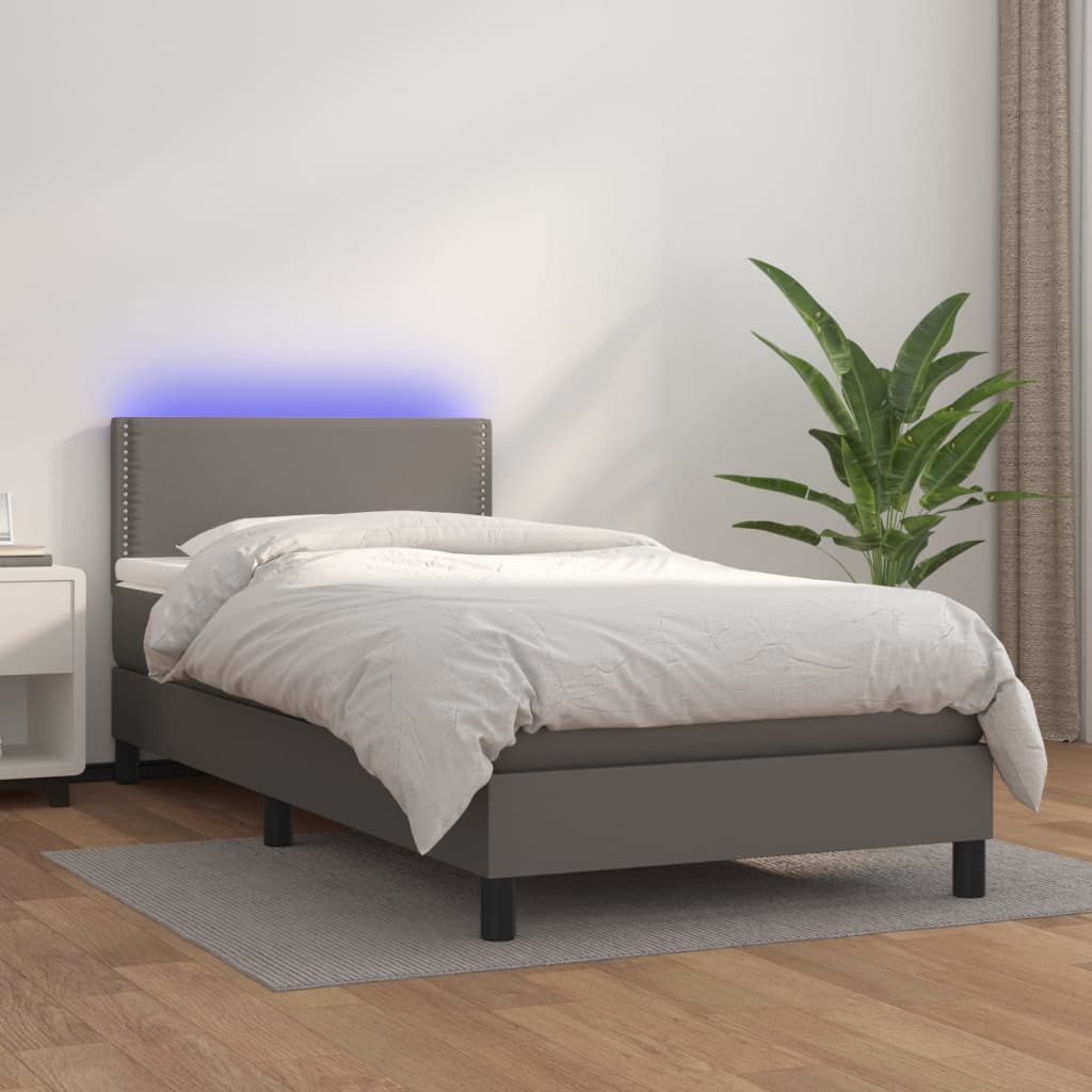 Krevet box spring s madracem LED sivi 80x200 cm od umjetne kože