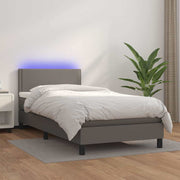 Krevet box spring s madracem LED sivi 80x200 cm od umjetne kože