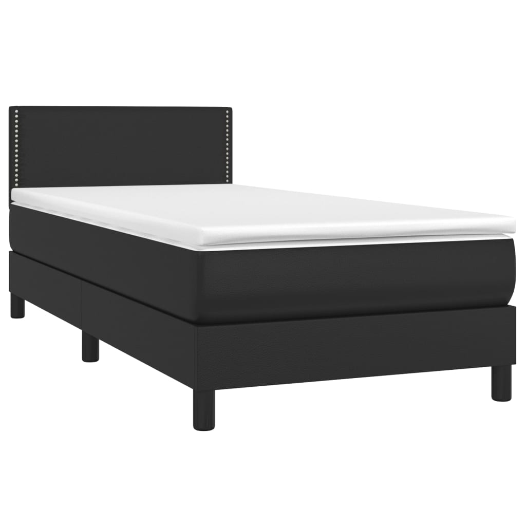 Krevet box spring s madracem LED crni 90x190 cm od umjetne kože