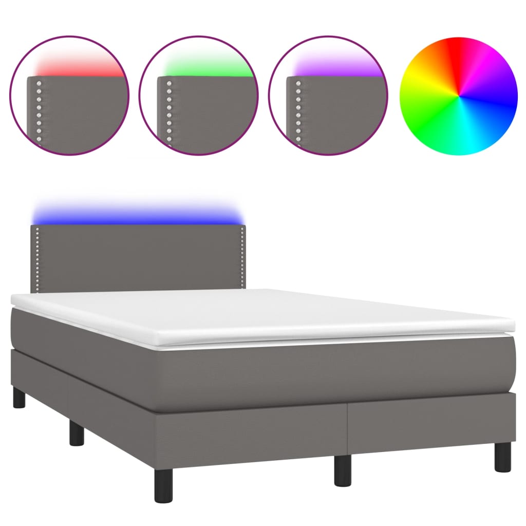Krevet box spring s madracem LED sivi 120x200cm od umjetne kože