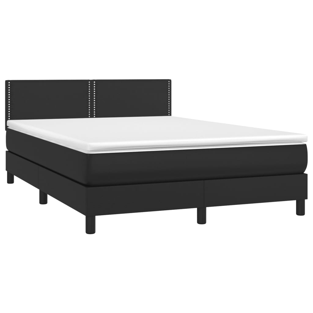 Krevet box spring s madracem LED crni 140x200cm od umjetne kože