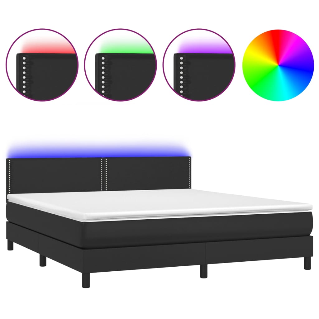 Krevet box spring s madracem LED crni 180x200cm od umjetne kože