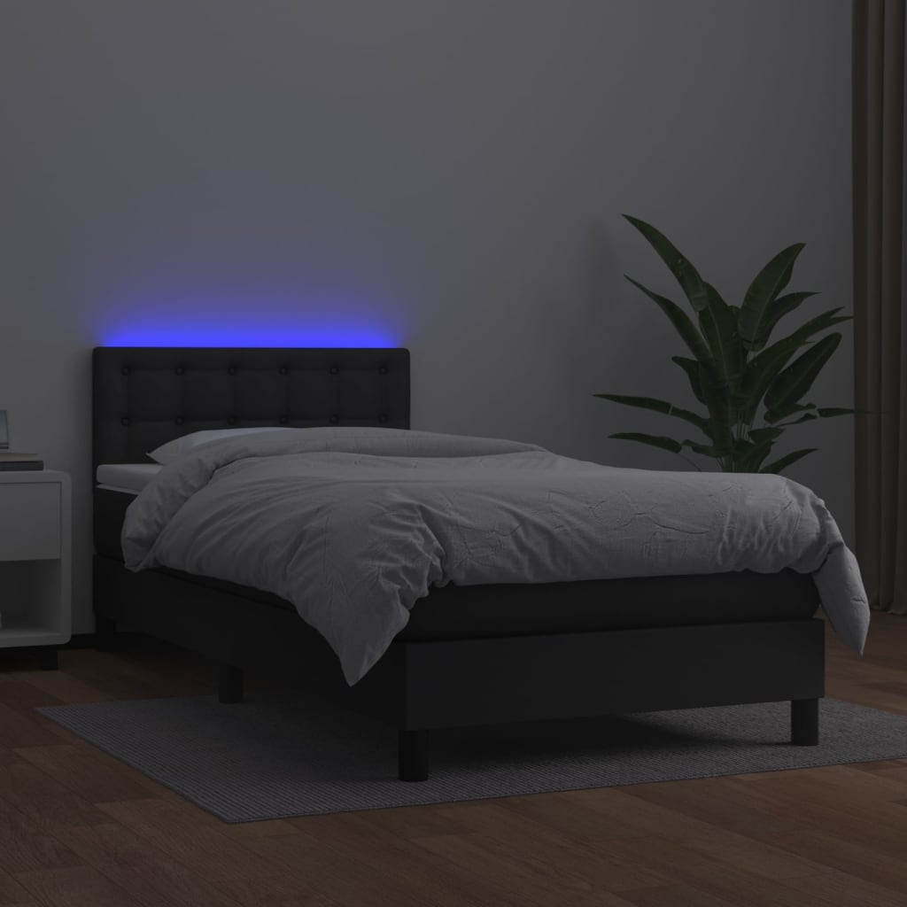 Krevet box spring s madracem LED crni 80x200 cm od umjetne kože