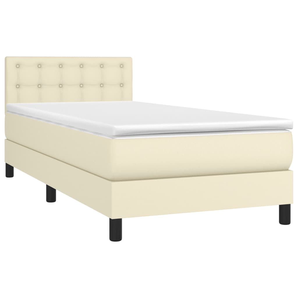 Krevet box spring s madracem LED krem 80x200 cm od umjetne kože