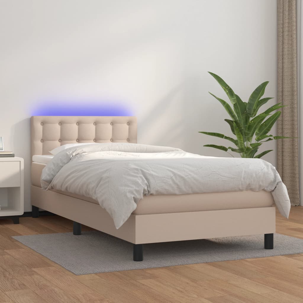 Krevet box spring i madrac LED cappuccino 80x200cm umjetna koža