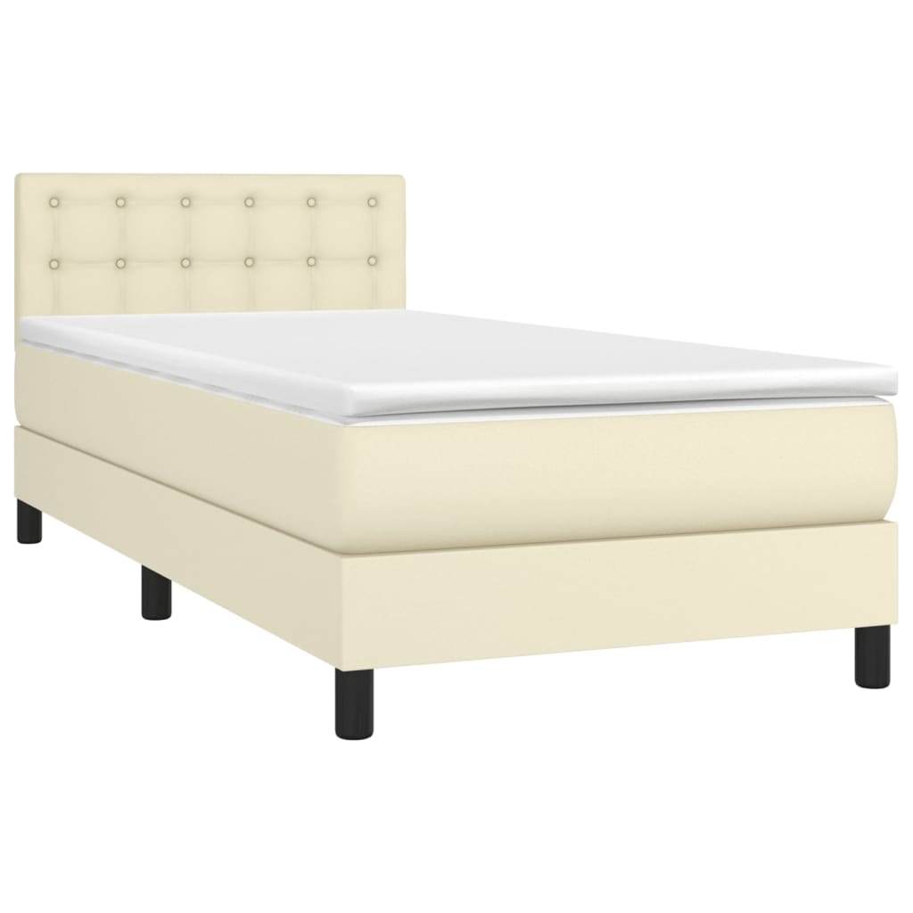 Krevet box spring s madracem LED krem 90x190 cm od umjetne kože