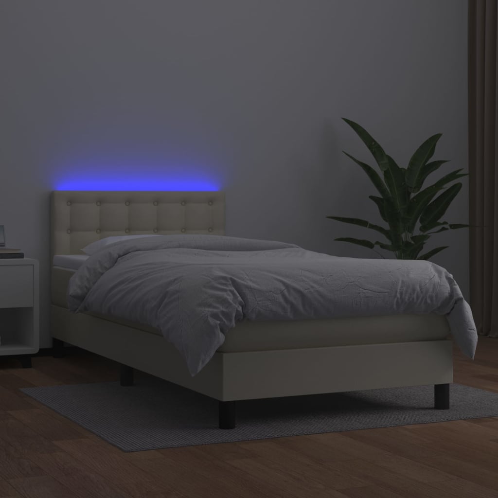 Krevet box spring s madracem LED krem 90x190 cm od umjetne kože