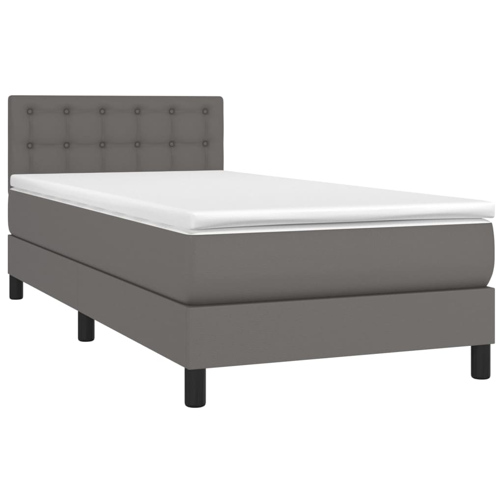 Krevet box spring s madracem LED sivi 90x190 cm od umjetne kože