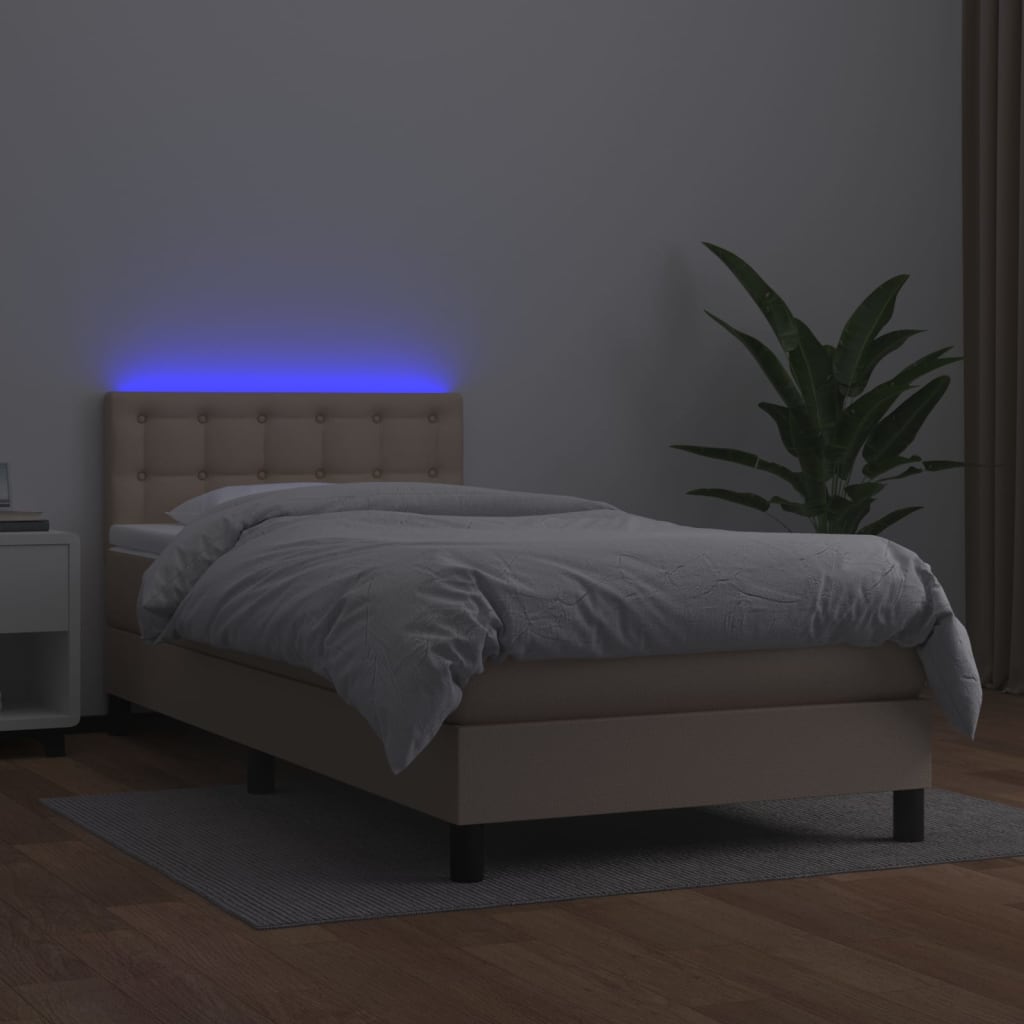 Krevet box spring madrac LED cappuccino 90x190cm umjetna koža