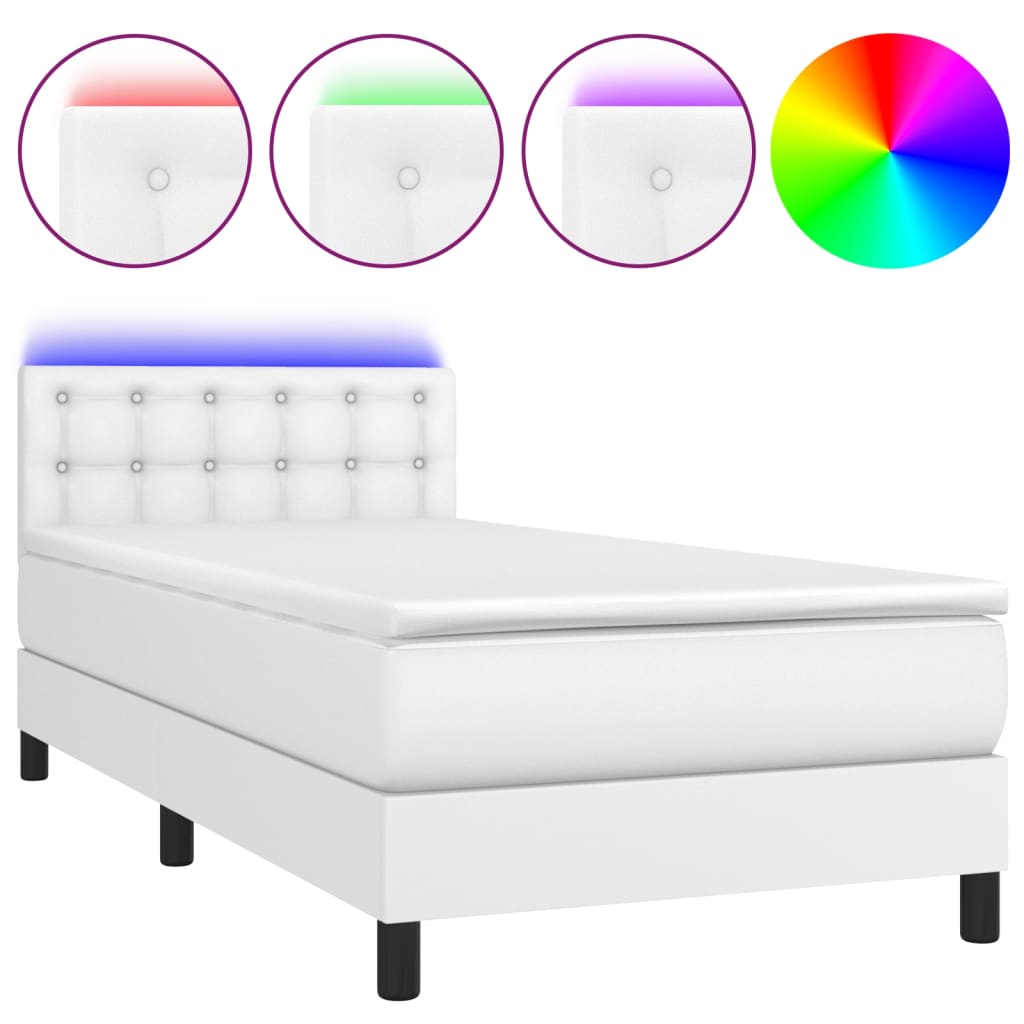 Krevet box spring s madracem LED bijeli 90x200 cm umjetna koža