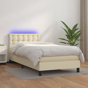 Krevet box spring s madracem LED krem 100x200cm od umjetne kože