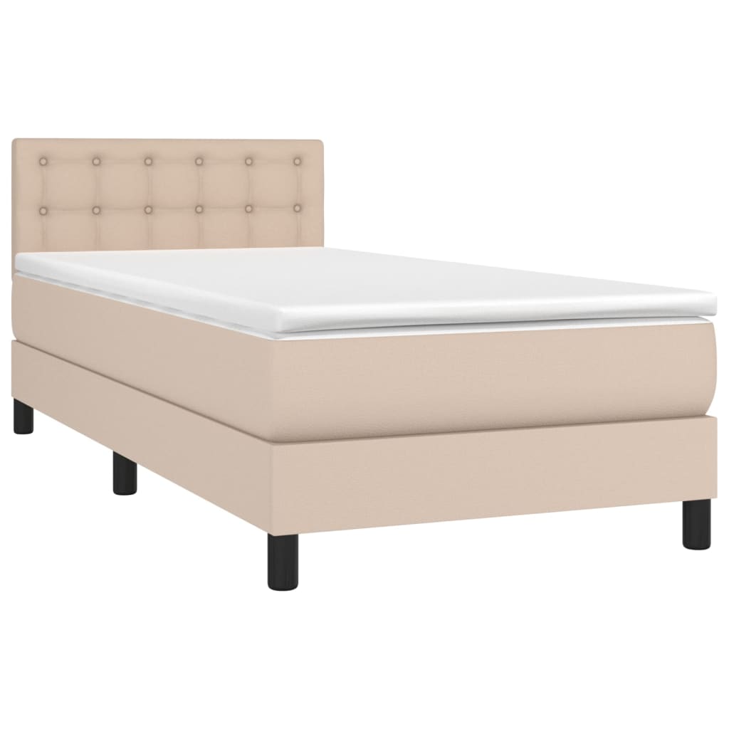 Krevet box spring madrac LED cappuccino 100x200cm umjetna koža
