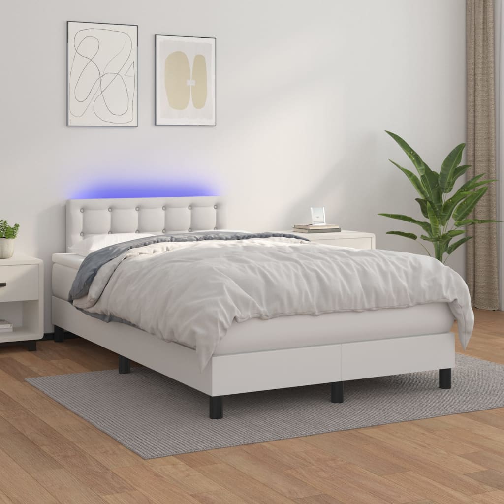 Krevet box spring s madracem LED bijeli 120x200 cm umjetna koža