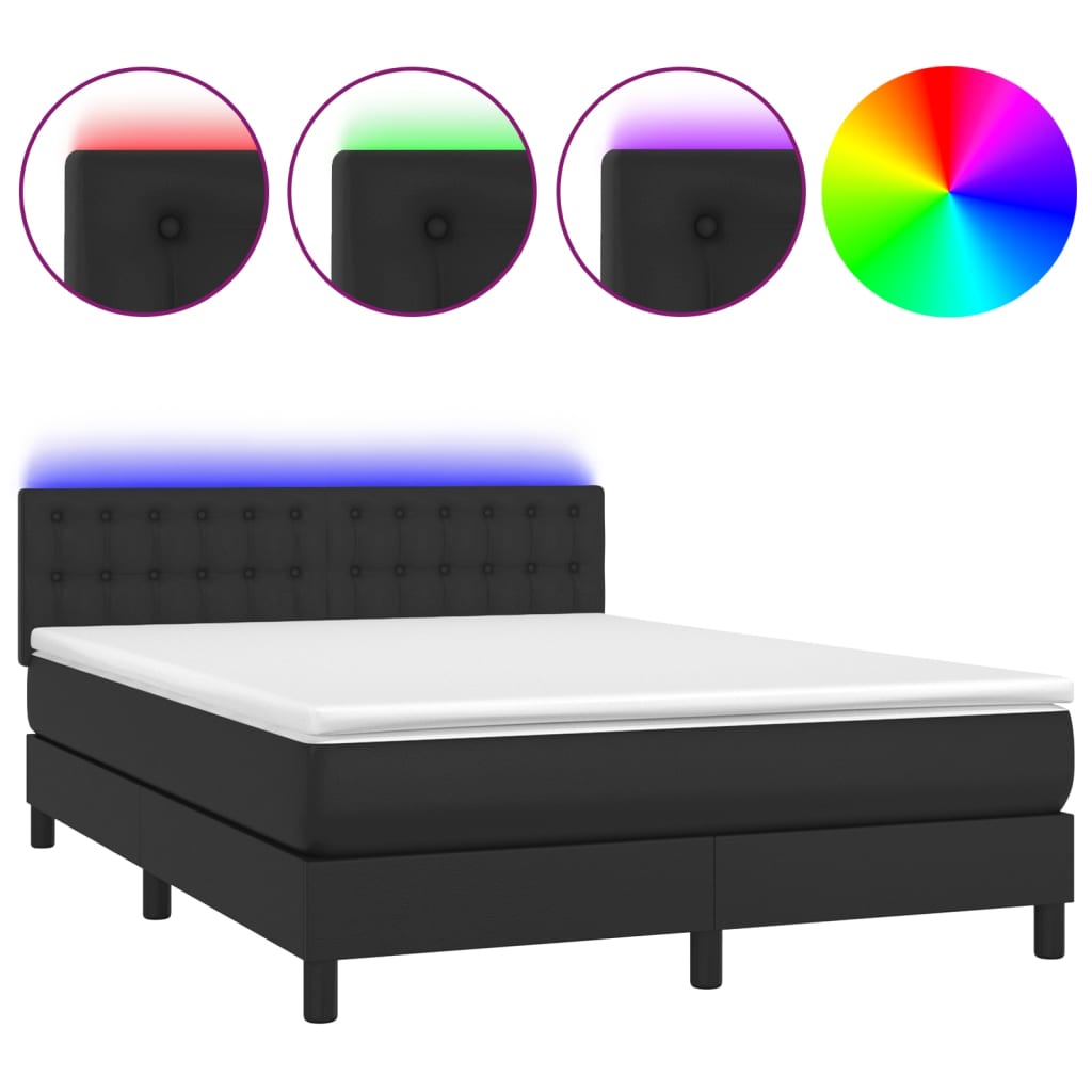 Krevet box spring s madracem LED crni 140 x 190 cm umjetna koža