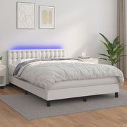 Krevet box spring s madracem LED bijeli 140x190 cm umjetna koža