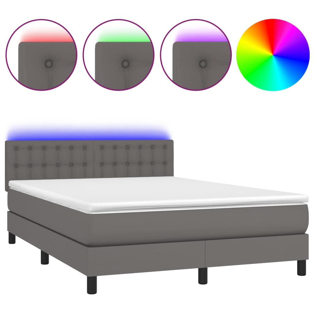 Krevet box spring s madracem LED sivi 140x200cm od umjetne kože
