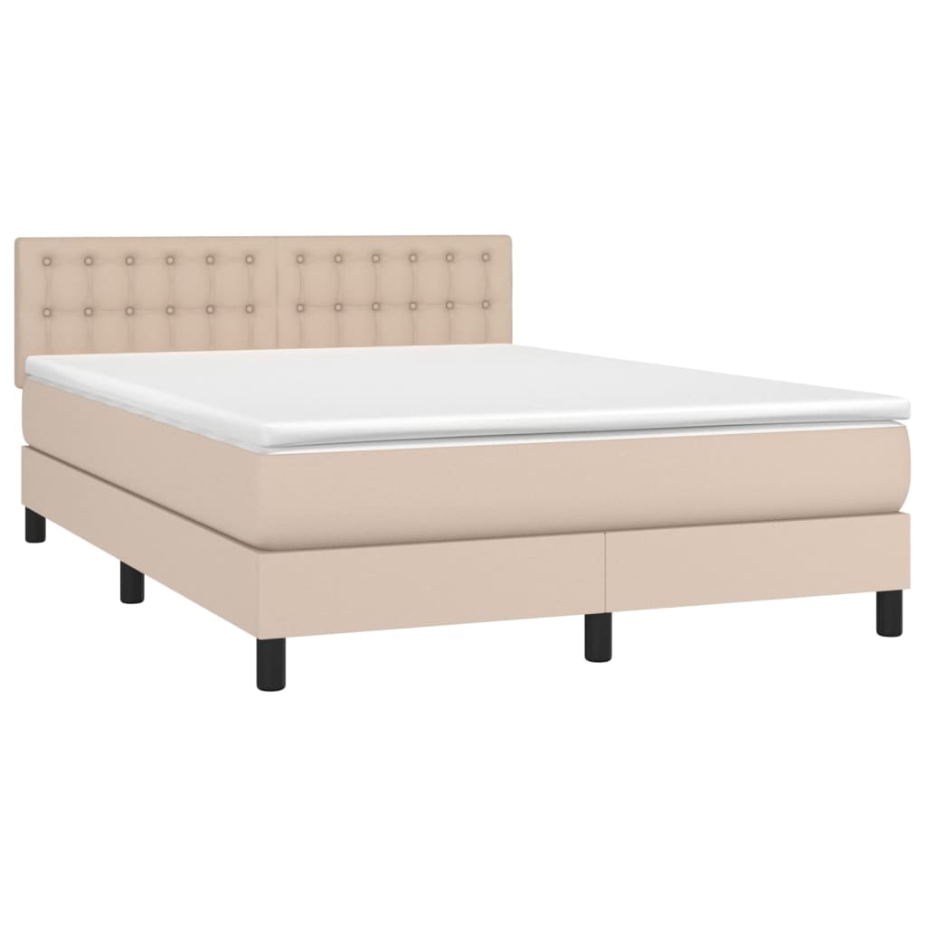 Krevet box spring madrac LED cappuccino 140x200cm umjetna koža