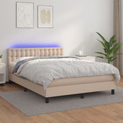 Krevet box spring madrac LED cappuccino 140x200cm umjetna koža