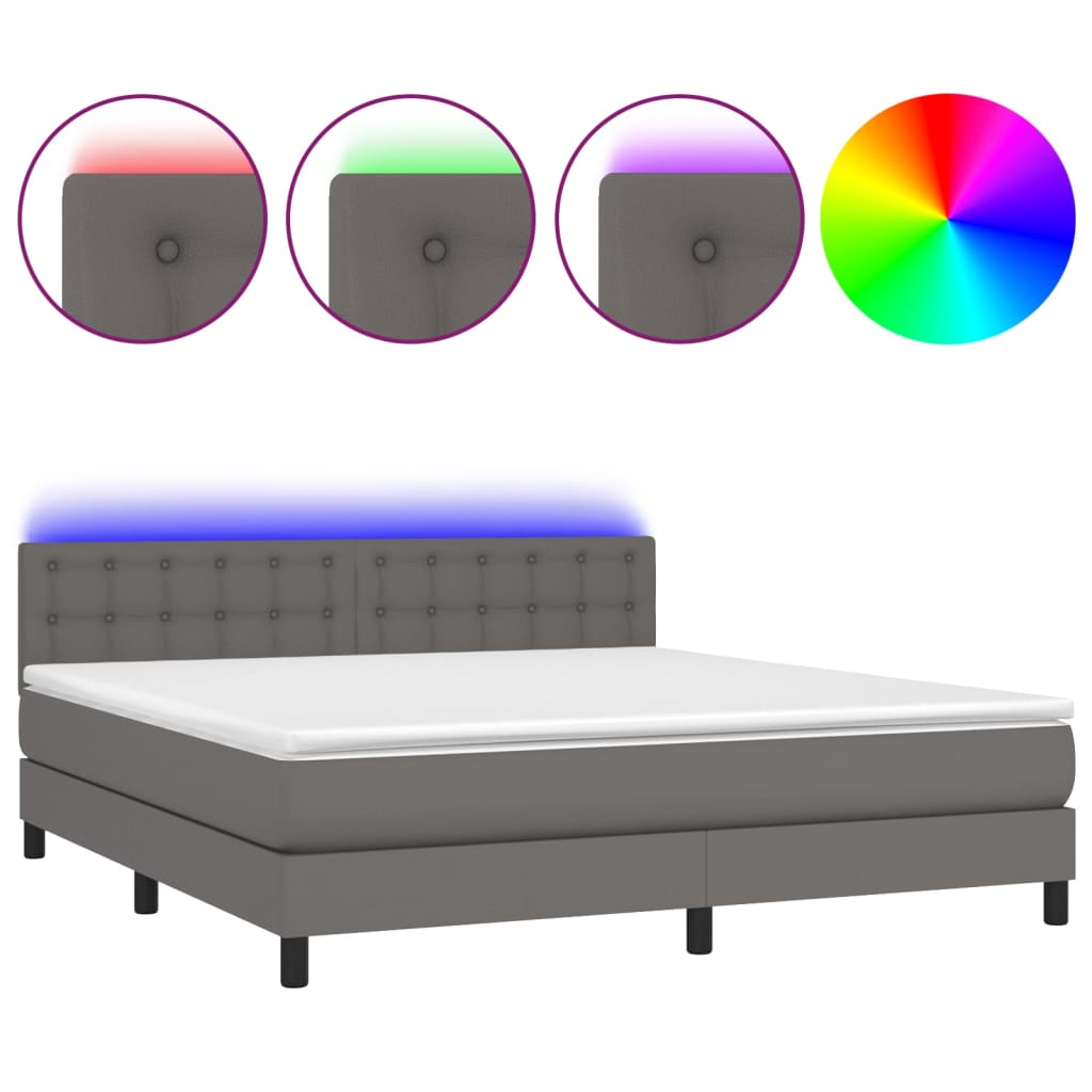 Krevet box spring s madracem LED sivi 160x200cm od umjetne kože