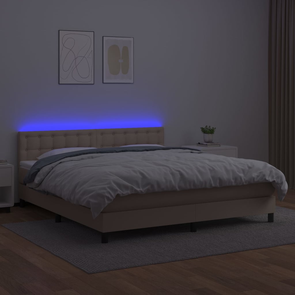 Krevet box spring madrac LED cappuccino 160x200cm umjetna koža