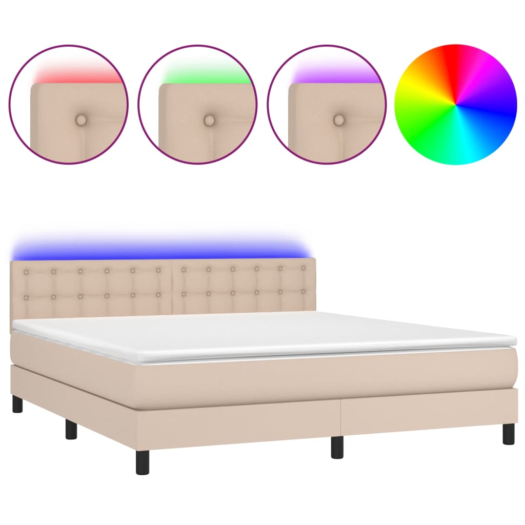 Krevet box spring madrac LED cappuccino 180x200cm umjetna koža