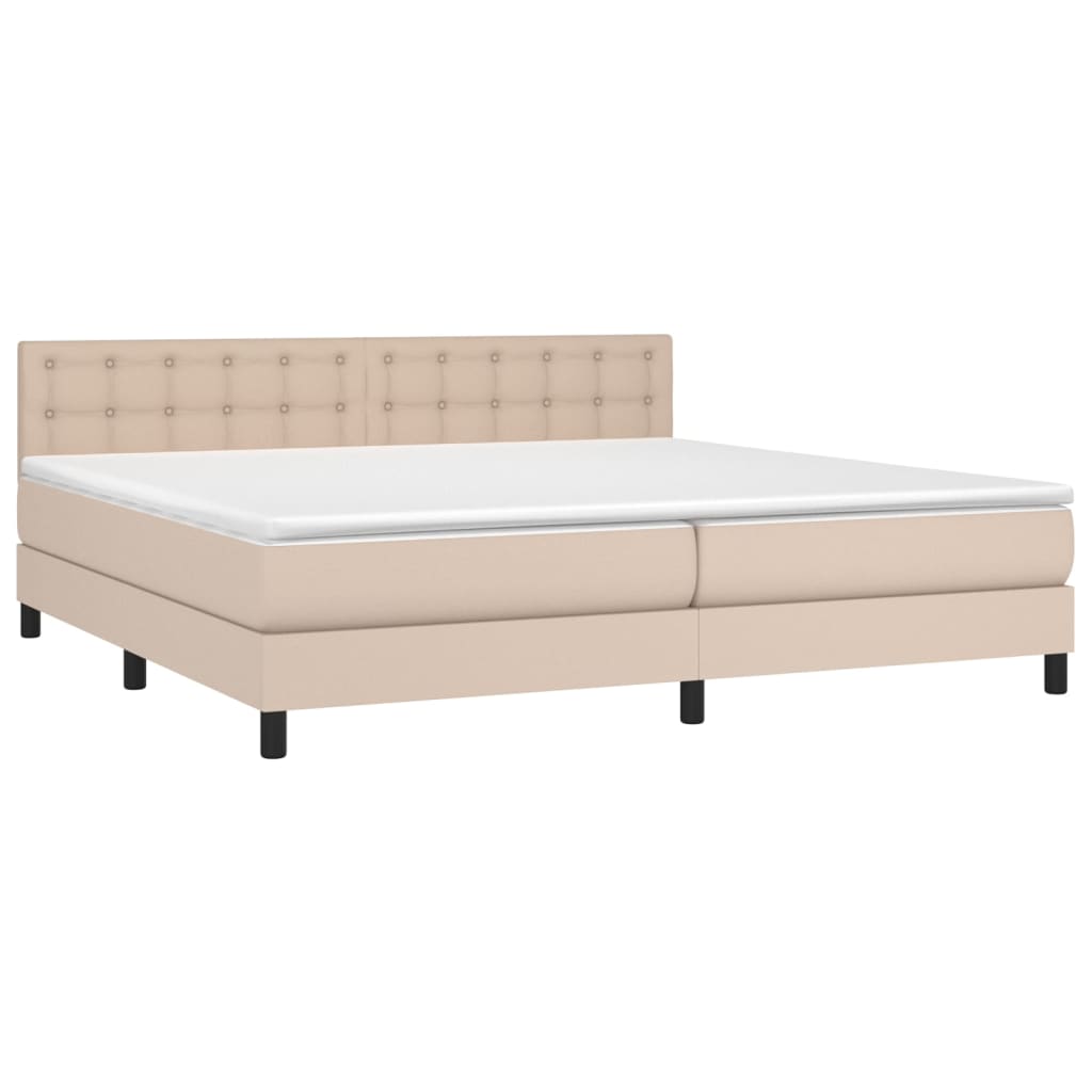 Krevet box spring madrac LED cappuccino 200x200cm umjetna koža