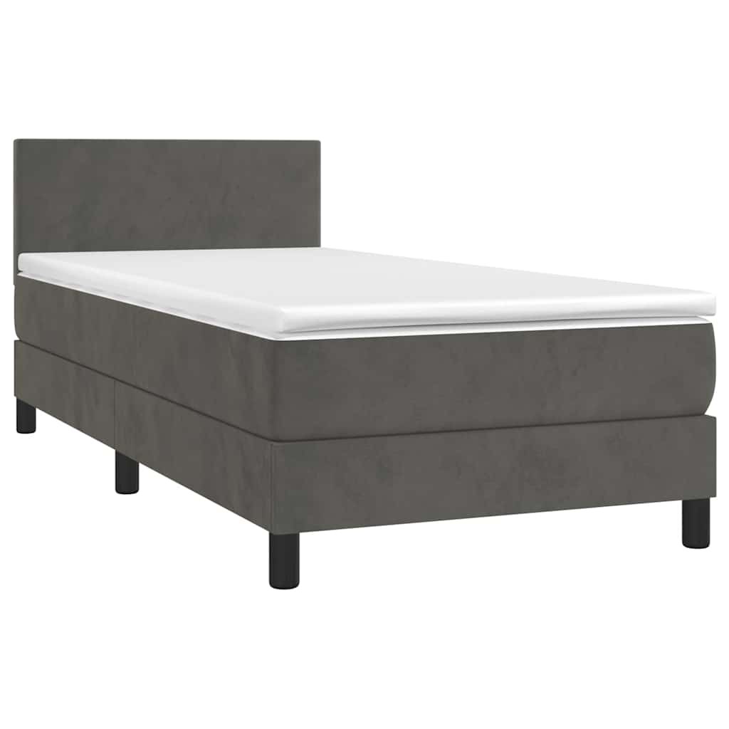 Krevet box spring s madracem LED tamnosivi 80 x 200 cm baršun
