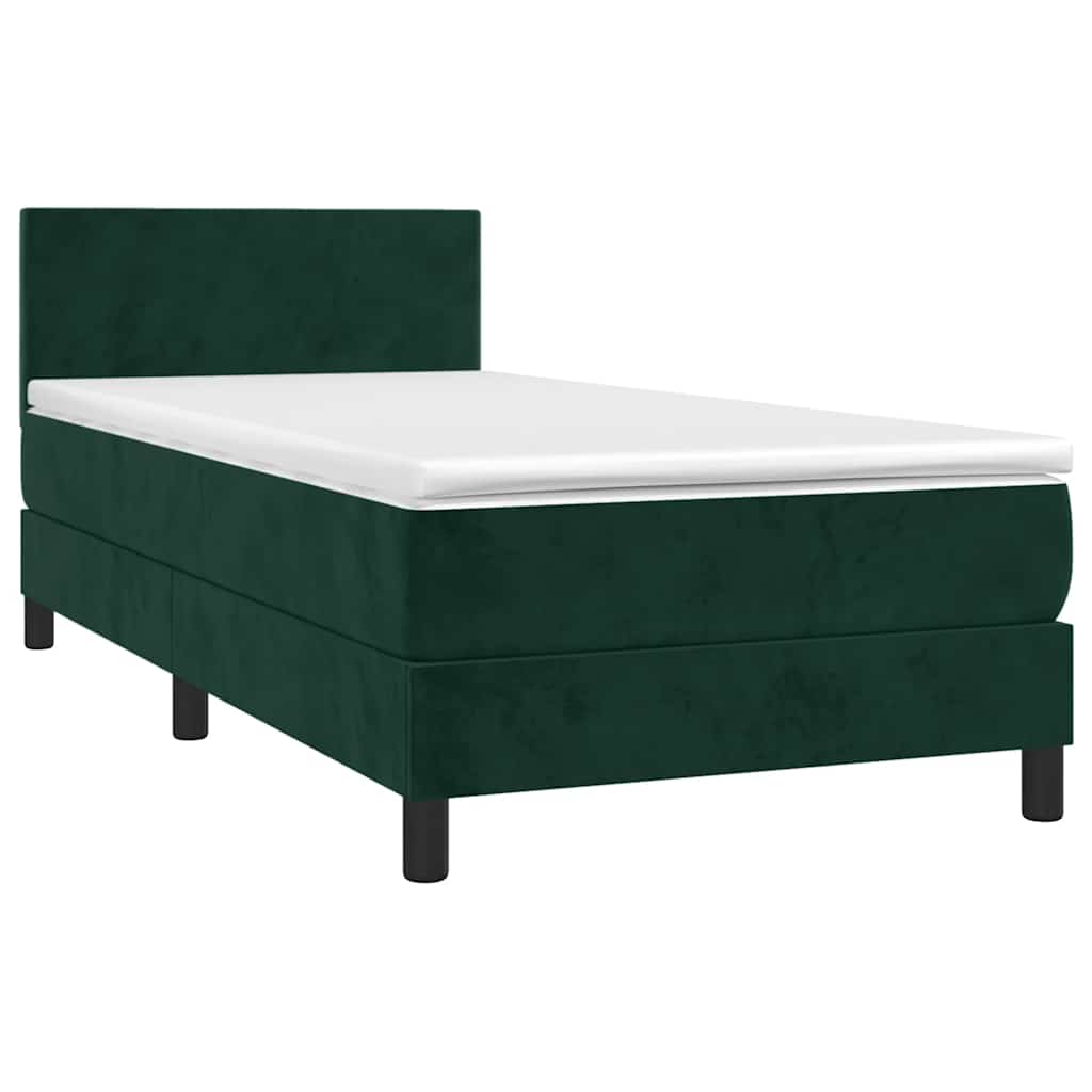 Krevet box spring s madracem LED tamnozeleni 80 x 200 cm baršun
