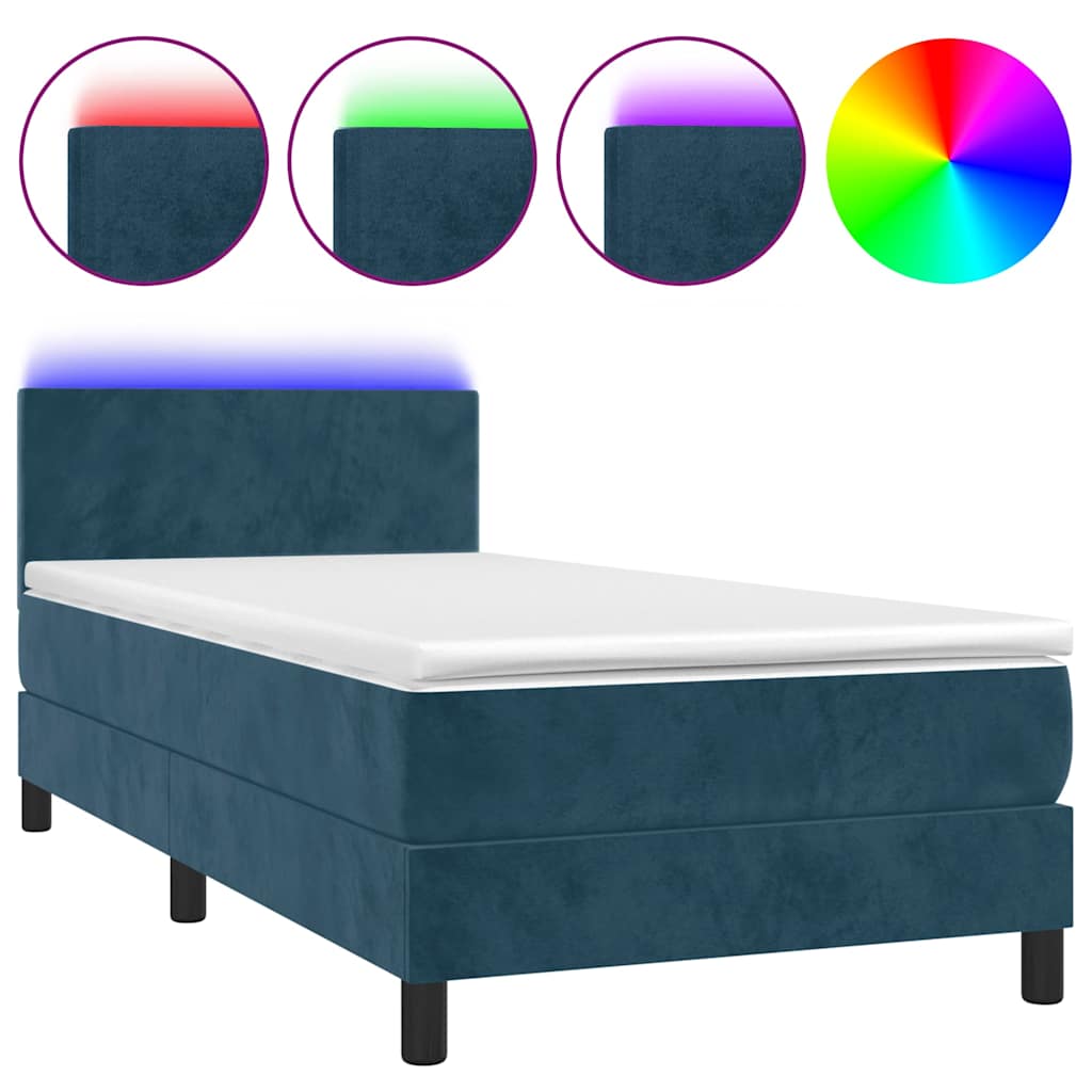Krevet box spring s madracem LED tamnoplavi 80 x 200 cm baršun